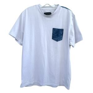 Maxi Milian Mens T-Shirt Short Sleeve White Tee Blue Front Pocket Size Large